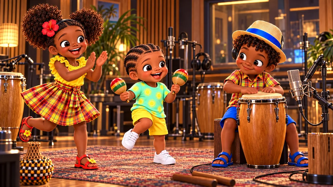 Illustration des personnages jouant des percussions